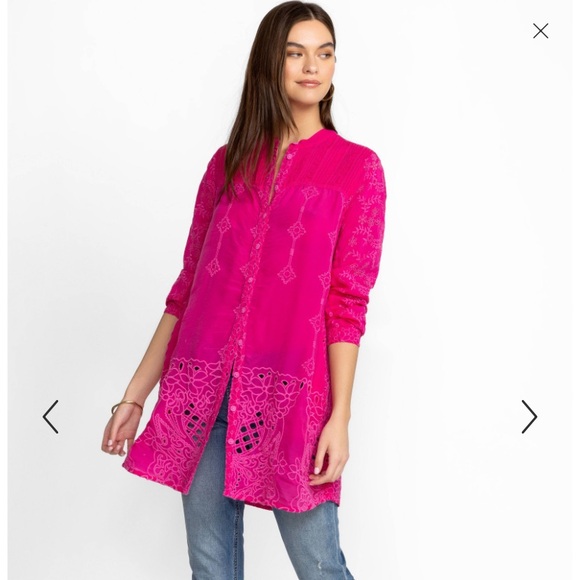 Johnny Was Tops - Johnny Was Xander Pamina hot pink embroidered eyelet tunic Sz M EUC